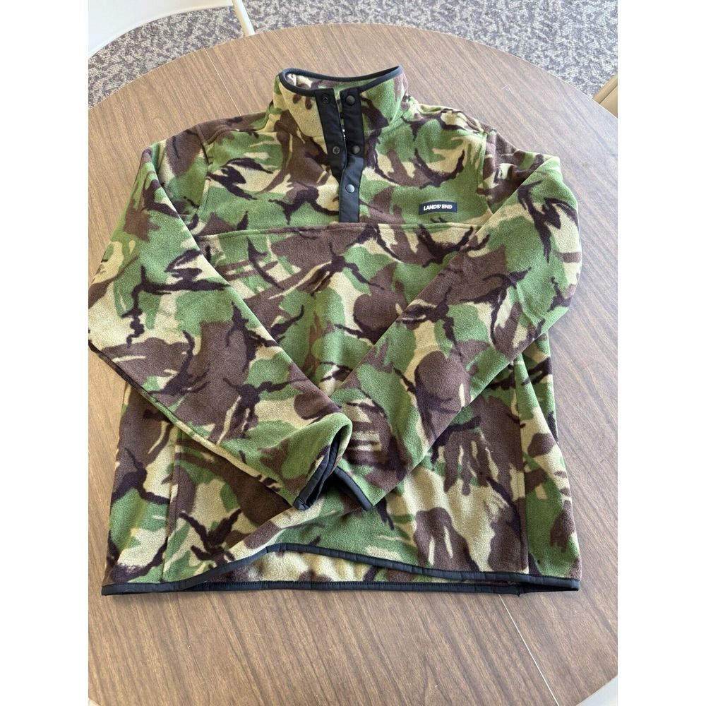 Lands End M 38-40 CAMO Fleece‎ Snap Neck Pullover
